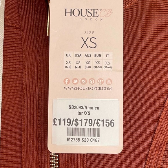 House of CB BODYCON DRESS AMALEA TAN SLEEVELESS CUT OUT XS NWT - Picture 7 of 8